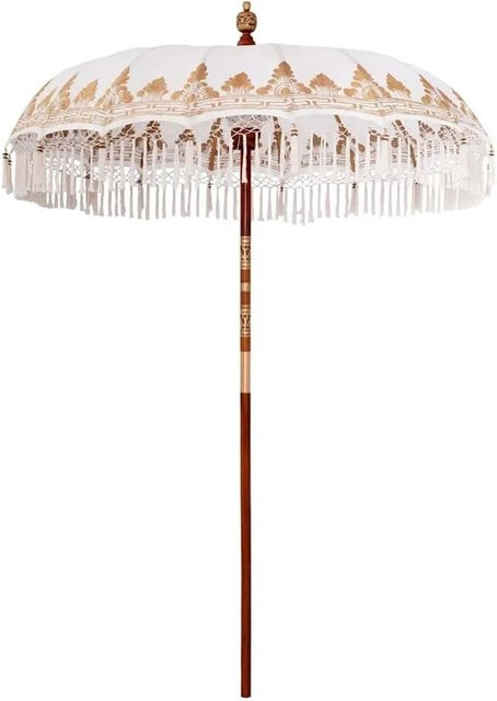 vidaXL Balinesischer Sonnenschirm aus Bambus und Baumwolle in Creme, B/T: 185 x 185 cm, Höhe: 260 cm - Bild 1