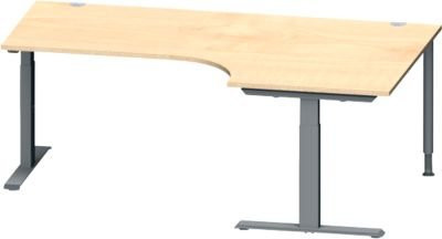 Schäfer Shop Genius Winkelschreibtisch MODENA FLEX in Ahorn/Anthrazit mit T-Fuß Rechteckrohr, 90° Winkel rechts, B: 200 cm, T: 120/80 cm, H: 65-85 cm - Bild 1