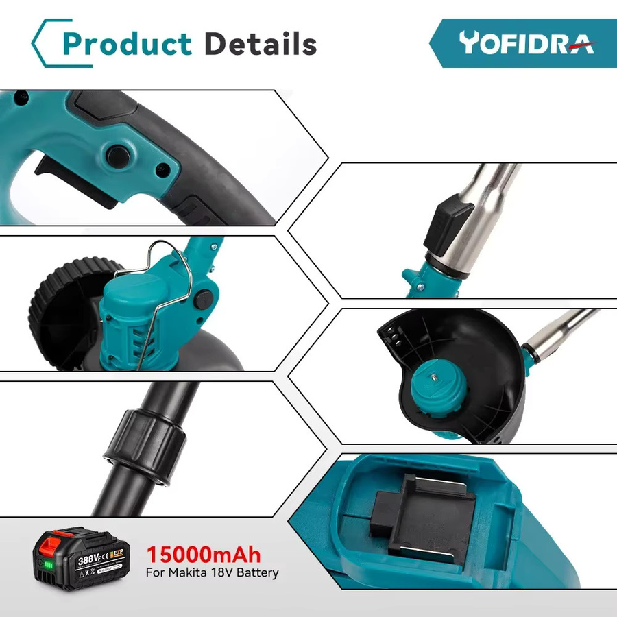 Yofidra Elektrischer Rasenmäher und kabelloser Rasentrimmer mit 2 Akkus für Makita 18 V kompatibel - Bild 5