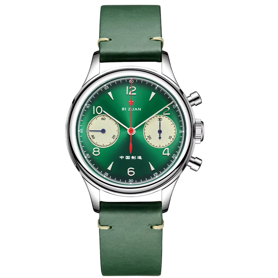 SEAKOSS Chronograph, Handaufzug, Edelstahl, 38 mm, Herren, Grün, Leder - Bild 5