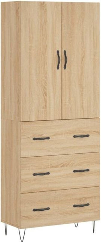 Highboard Vidaxl Sonoma-Eiche Natur Braun aus Holzwerkstoff und Metall im Industrial- und Skandinavischen Stil, H x B x T: 180 x 69,5 x 34 cm - Bild 1