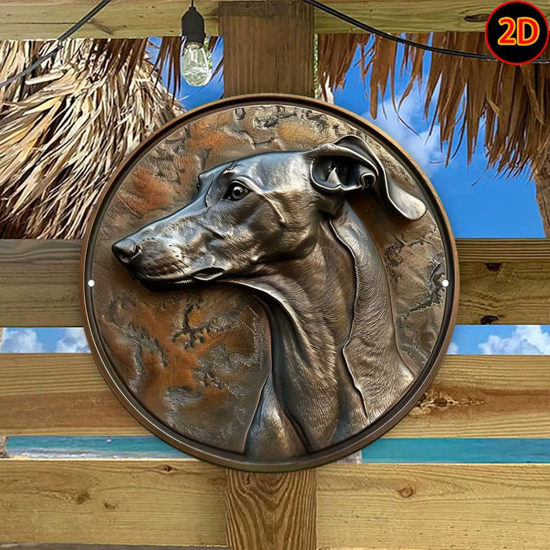 HELLOYOUNG Windhund Wandkunst aus Metall, runde Tier-Relief Dekoration in Braun, wandmontiert - Bild 4