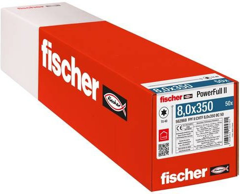 Fischer Holzschraube mit Torx-Antrieb, Durchmesser: 8,0 mm, Länge: 350 mm, aus galvanisiertem Stahl, 50 Stück - Bild 1