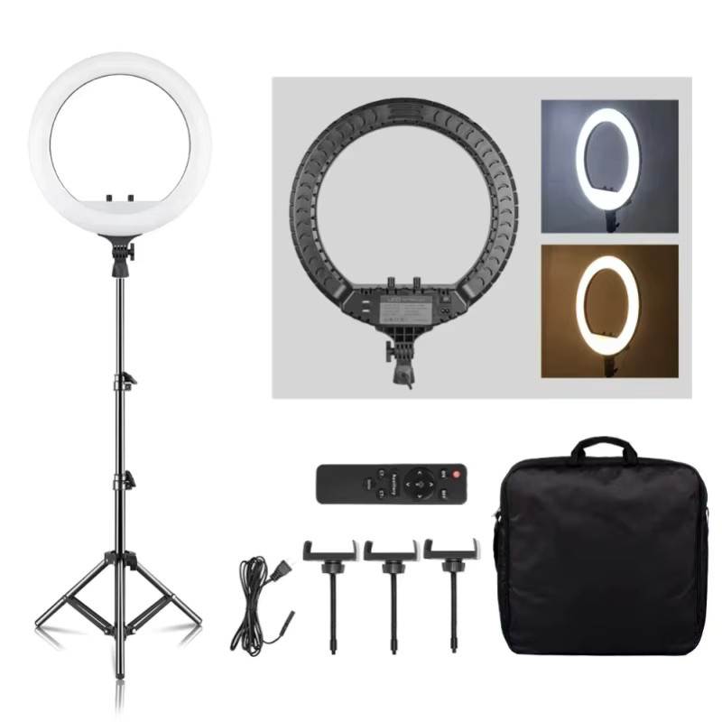 SH Ringlicht 45 cm mit Stativ oder Wandhalterung, Schwarz, Fotostudioleuchte 3200-6500K für Vlog-Videoaufnahmen und Make-up - Bild 1