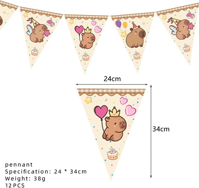 Artily Party-Set Capybara-Thema für Jungen mit Papptellern, Pappbechern, Papierservietten, Tischdecke und Wimpelkette in Mehrfarbig - Bild 1