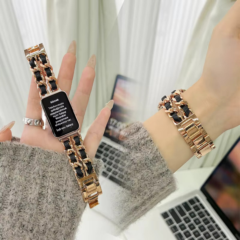 Uhrenarmband Edelstahl, Leder, Roségold, für Samsung Galaxy Fit3 - Bild 1