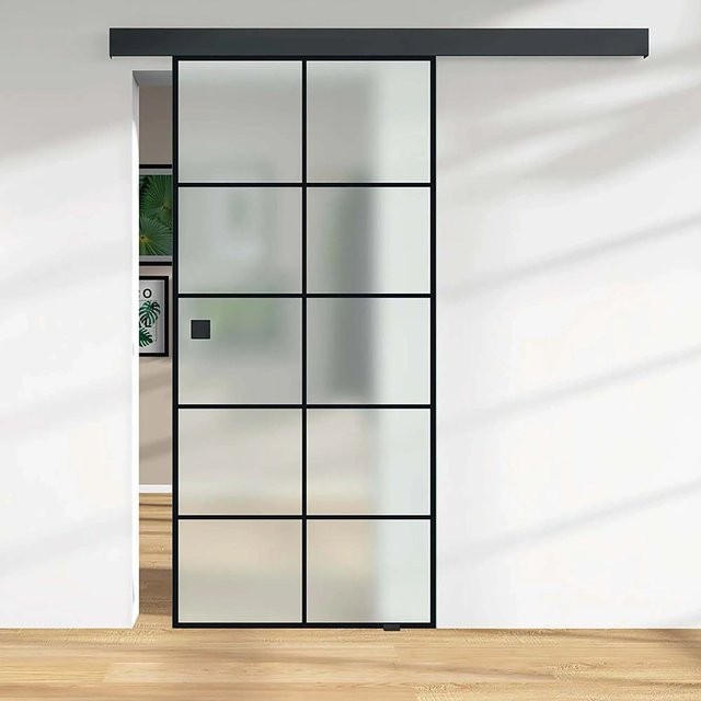 Skyscope Glasschiebetür ESG Floatglas satiniert Siebdruck Black 2.060 x 940 x 8 mm (H x B x T: 2.060 x 940 x 8 mm) - Bild 1
