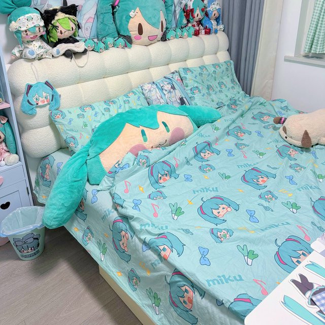 Bandai Miku Bettwäsche-Set aus reiner Baumwolle in Blau mit Anime-Motiv, 3-teilig - Bild 1