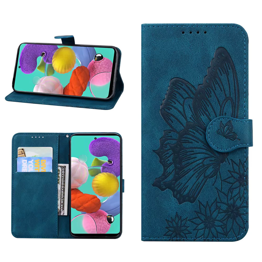 Xiaomi Schmetterling Leder Flip Wallet Case für Redmi 9A 10 11 12S Pro und POCO F3 M3 X3 NFC in Blau - Bild 5