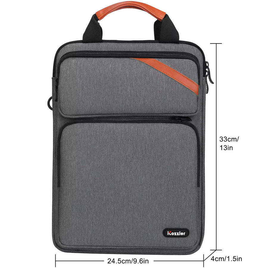 ICozzier Laptop-Umhängetasche für 12,9 bis 13,3 Zoll, Doppeltaschen-Laptop-Hülle und Tablet-Tasche für MacBook Pro und iPad Pro, Schwarz und Grau - Bild 3