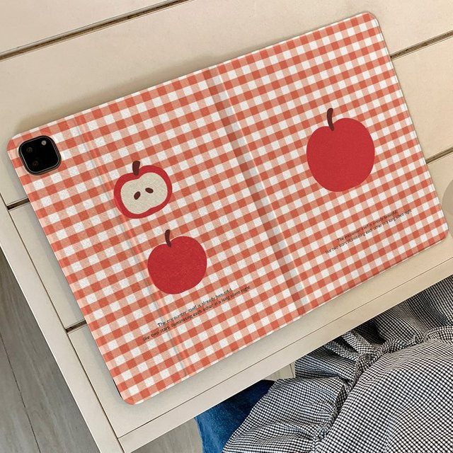 DecoPhone Tablet Hülle für iPad Pro 10/11 Zoll und iPad Air 3/4/5 Generation in Rot Kariert mit Apfel-Design - Bild 1