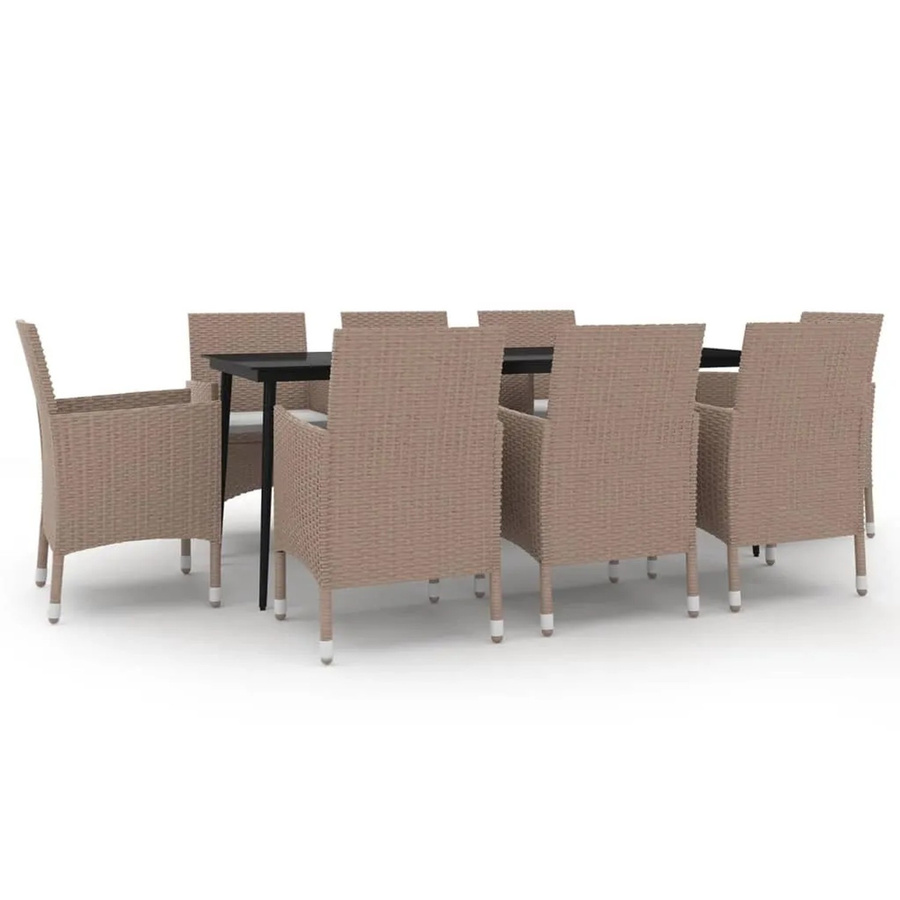 vidaXL 9-teilige Garten-Essgruppe aus Poly-Rattan und Glas in Schwarz und Beige mit Kissen - Bild 2