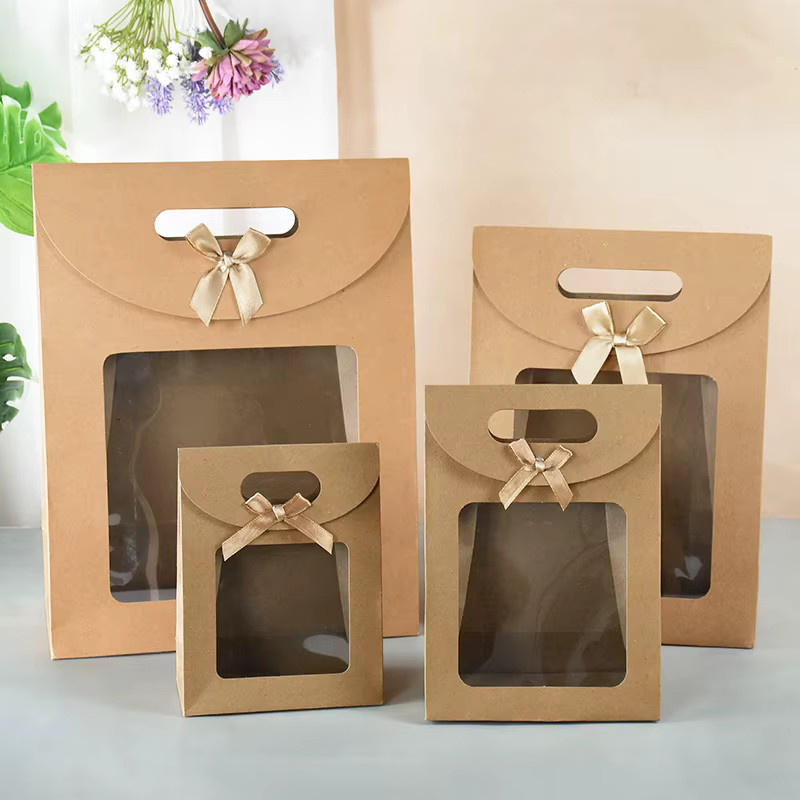 2er-Set Kraftpapiertüten mit klarem Fenster und Griff in Braun für Geschenke, Süßigkeiten, Kekse oder Kuchen - Bild 2