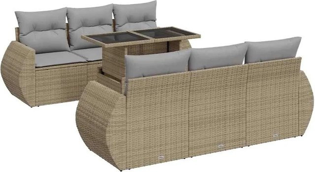 vidaXL 7-teilige Garten-Sofagarnitur aus Poly-Rattan mit Kissen in Beige-grau - Bild 1