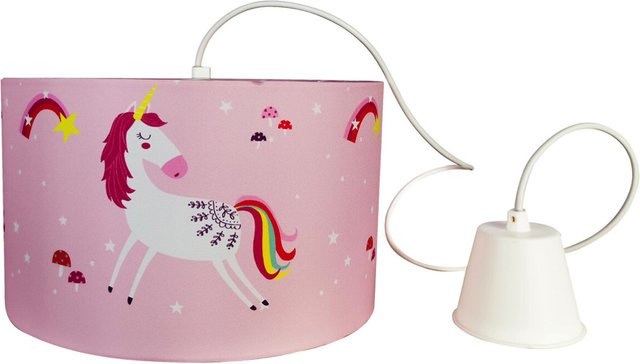 Pocoline Pendelleuchte Einhorn in Weiß und Rosa aus Kunststoff und Stoff für das Kinderzimmer, H: 120 cm, B: 30 cm, Fassung E27 - Bild 1