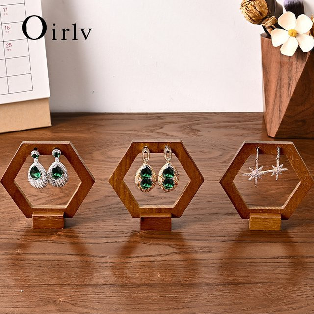 Oirlv Schmuckorganizer aus Holz als Ohrringständer in Braun für Ohrringe und Ohrclips - Bild 1