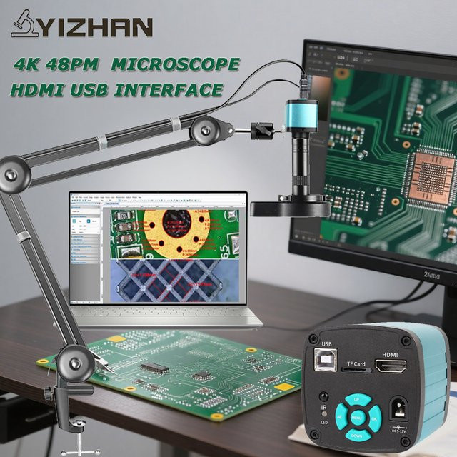 YIZHAN Digitales Elektronisches Mikroskop mit 48MP 4K Kamera, HDMI und USB Software, 1-150x Objektiv mit Upgrade Gelenkarm zum Löten - Bild 1