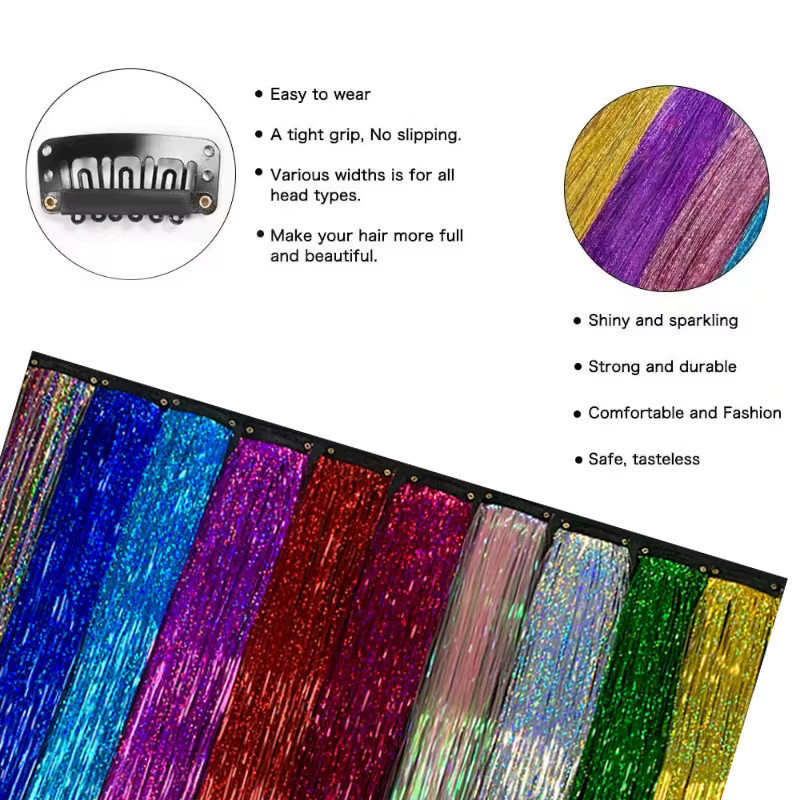 Glitzer-Lametta Haarverlängerung BB Clip-in, 24 Zoll, Synthetisch, Damen - Bild 3