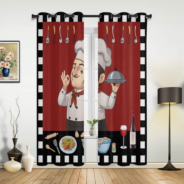 Moderne halbtransparente Vorhänge mit Karomuster in Schwarz Weiß von Household supplies MH für Küche, Wohnzimmer oder Schlafzimmer, Breite: 135 cm, Höhe: 60 cm - Bild 1