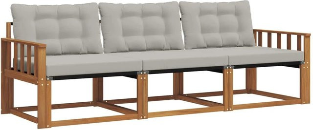 vidaXL Outdoor-Sofagarnitur mit Kissen 3-teilig in Natur und Hellgrau - Bild 1