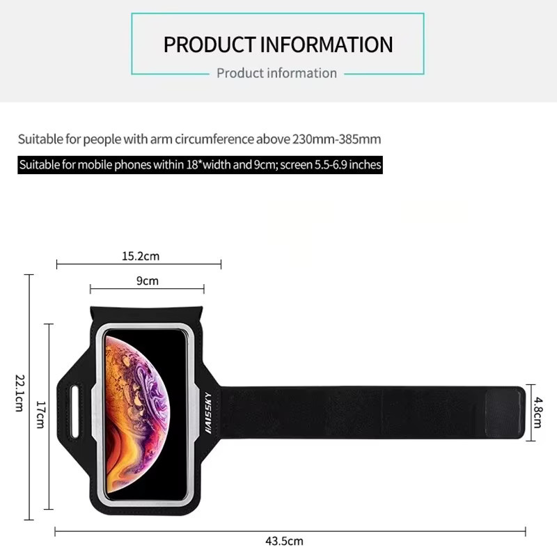 HAISSKY Ultradünnes Laufsportarmband für iPhone 17 16 15 14 13 12 11 Pro Max 15 Plus 17 Air 16E Fitnessgürtel Armtasche in Schwarz oder Grau - Bild 5