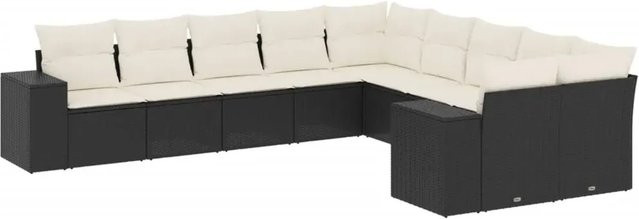 vidaXL 10-teilige Garten-Sofagarnitur aus Polyrattan in Schwarz mit Polsterkissen und L-Form - Bild 1