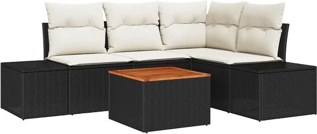 vidaXL Garten-Sofa-Set 5-teilig aus Polyrattan in Schwarz-Weiß mit L-Form und Stauraum - Bild 1