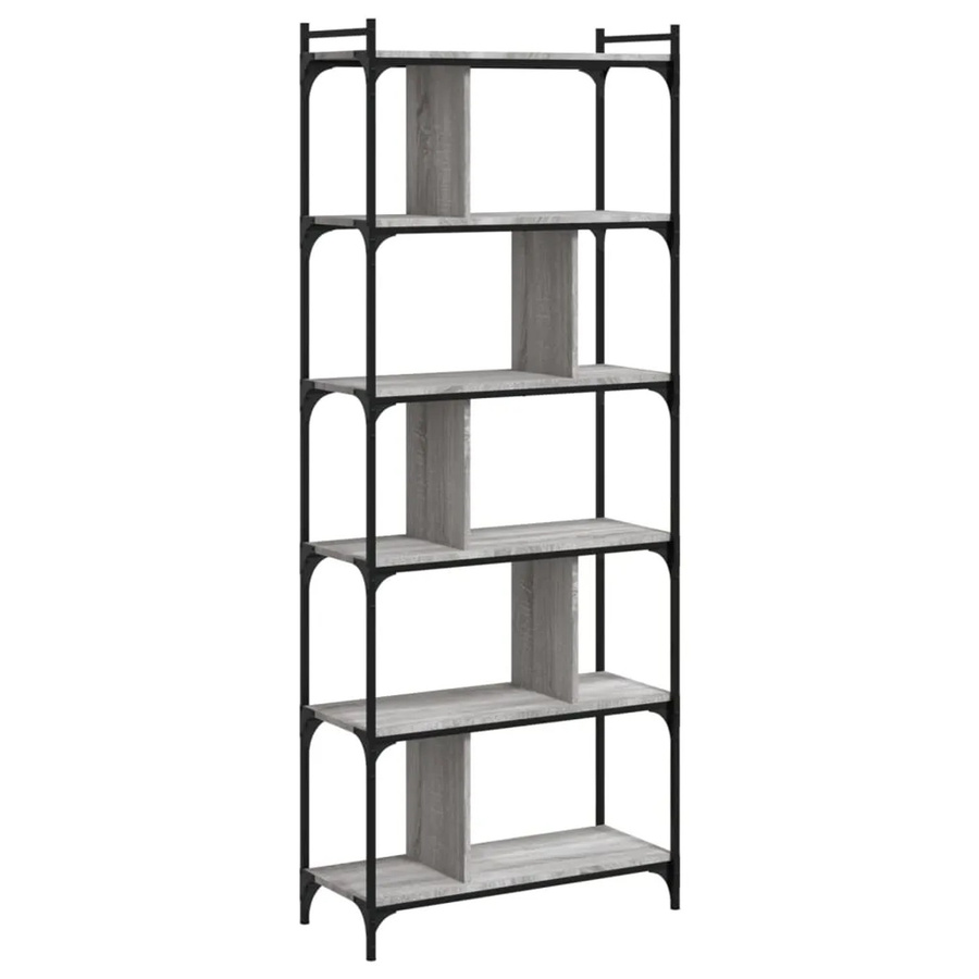 vidaXL Bücherregal mit 6 Böden in Grau aus Holzwerkstoff und Metall im industriellen Design, B: 76 cm, T: 32 cm, H: 192 cm - Bild 2