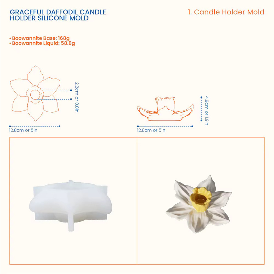 GBhouse Nicole Graceful Daffodil Silikonform für DIY Kerzenhalter aus Beton, Gips oder Jesmonite - Bild 2