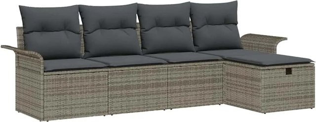 vidaXL Gartensofa-Set aus Poly-Rattan in Grau mit 5-teiliger L-Form, inklusive Kissen, Ottoman und Couchtisch mit integriertem Stauraum - Bild 1