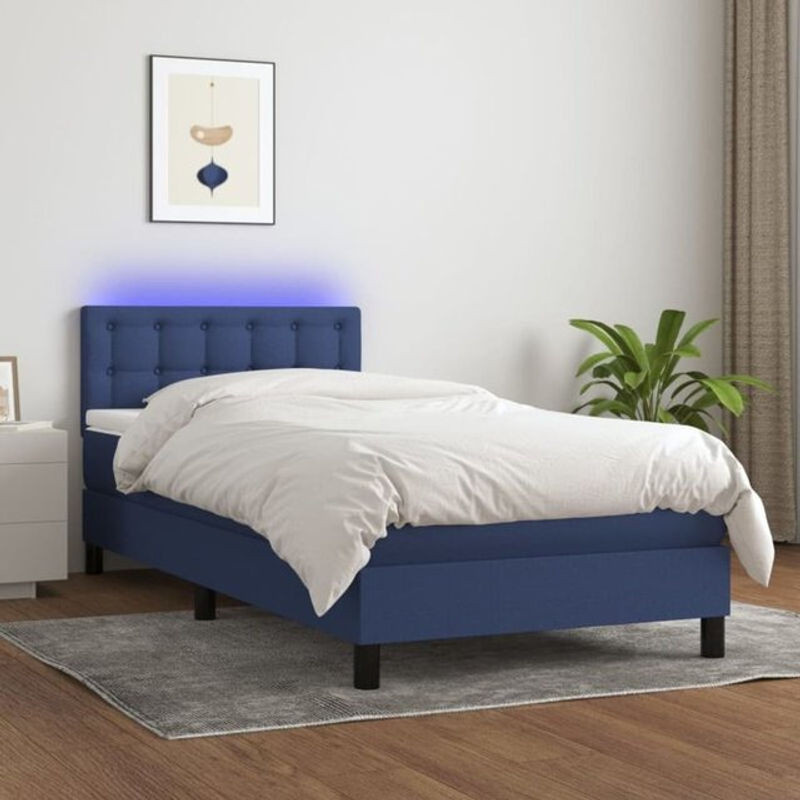 Vidaxl Boxspringbett mit Matratze aus Stoff in Blau und Weiß, B/T/H: 100 x 200 x 78 cm - Bild 1