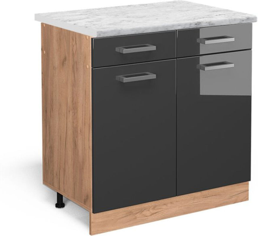 Vicco Schubladenschrank R-line in Anthrazit Hochglanz mit Marmor-Optik, Breite: 80 cm - Bild 1
