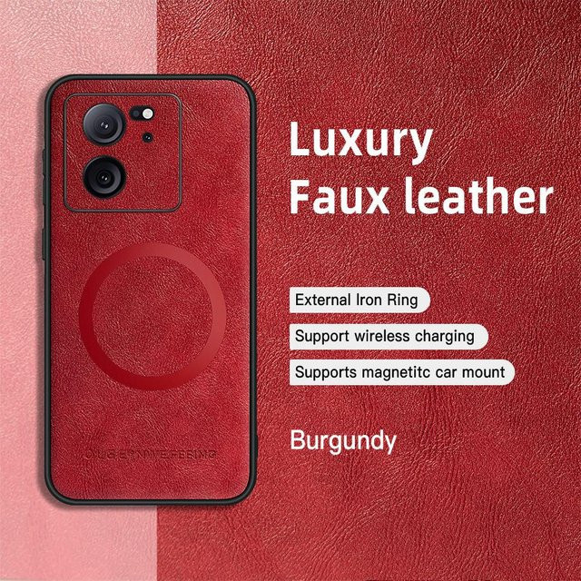 Xiaomi 13T 13T Pro Handyhülle aus PU Leder mit Magnetring in Rot, Sturzsicher und Anti-Fingerabdruck - Bild 1
