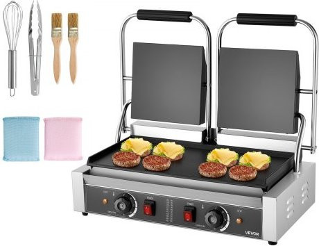 VEVOR Kommerzieller Kontaktgrill aus Edelstahl mit Doppelbackplatten, 3600 W Elektrogrill und Panini Presse mit Temperaturregelung, Farbe: Silber, B/T: 48,5 x 23 cm - Bild 1
