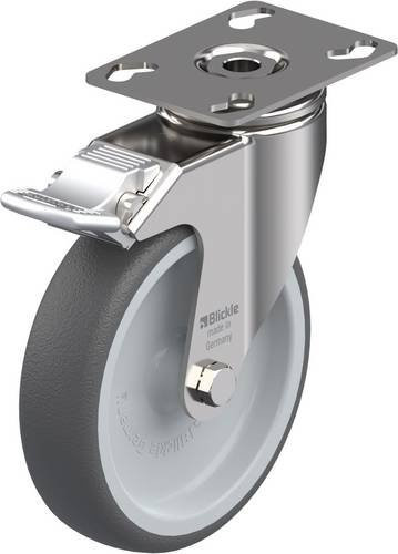 Blickle Lenkrolle LKPXA-PATH 126G-FI mit Feststeller aus Edelstahl in Silber und Grau, Rad-Durchmesser: 125 mm, Tragfähigkeit: 120 kg - Bild 1