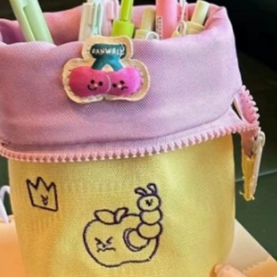 Kawaii Federmäppchen aus Textil in Gelb für Studenten und Schule - Bild 3