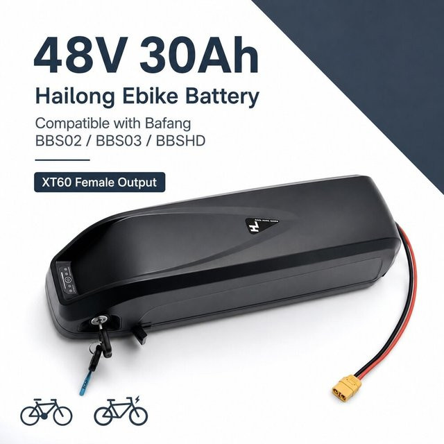 Bafang Elektrofahrrad-Akku in Schwarz, Hailong-Stil Unterrohr-Akkupack mit BMS, passend für BBS02 BBS03 BBSHD Motoren, 36V 48V - Bild 1