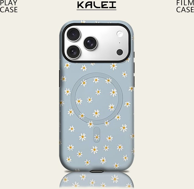Robuste doppelschichtige Handyhülle mit Gänseblümchen-Design für iPhone 17 16 15 14 13 Pro Max Plus, magnetisch kompatibel, Hellblau, Marke Potdemiel - Bild 1