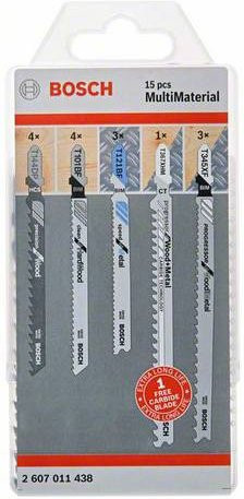 Bosch Stichsägeblatt-Set Multi Material für Holz und Metall, 15-teilig, T-Schaft, Silber - Bild 1