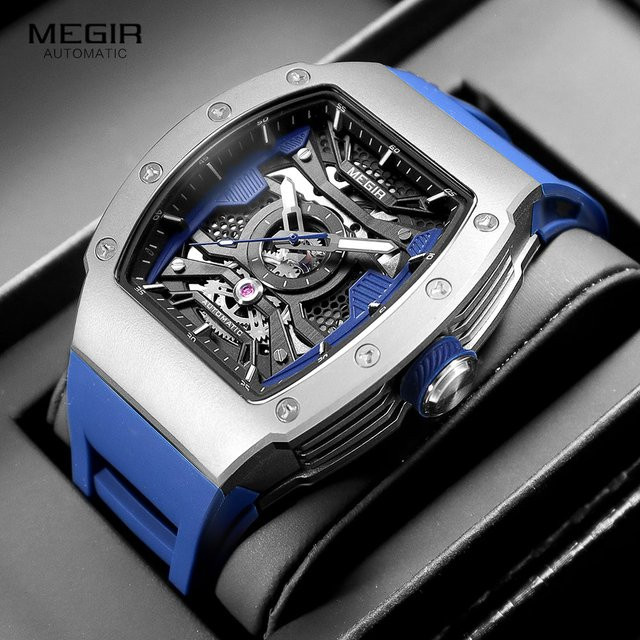 MEGIR Armbanduhr Automatik, Edelstahlgehäuse, Silikonarmband, Herren - Bild 1