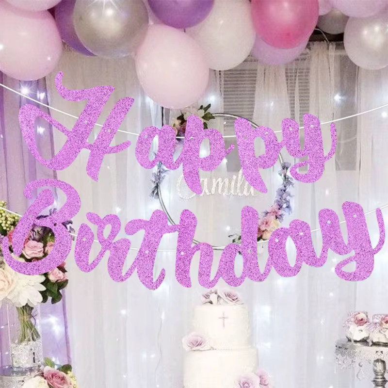 VRISE Alles Gute zum Geburtstag Banner als Party Dekoration in Gold und Lila - Bild 1