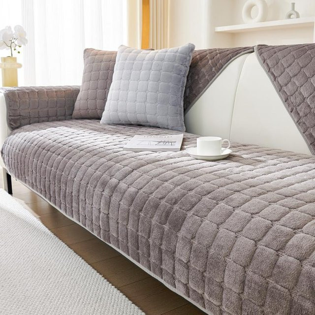 HOMEMOTION Plüsch-Sofabezug in Grau, universeller rutschfester Schonbezug aus Samt, Breite: 180 cm - Bild 1