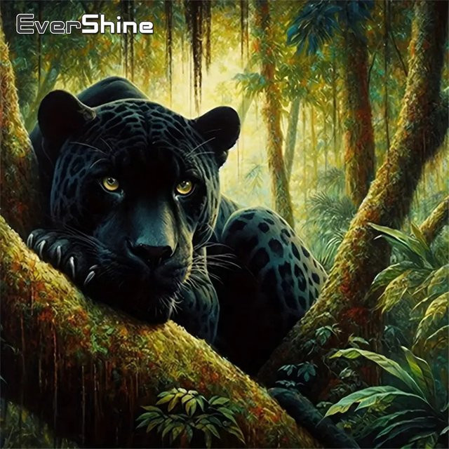 EverShine DIY Diamantgemälde Schwarzer Leopard Tiermuster für Erwachsene mit runden Steinen - Bild 1