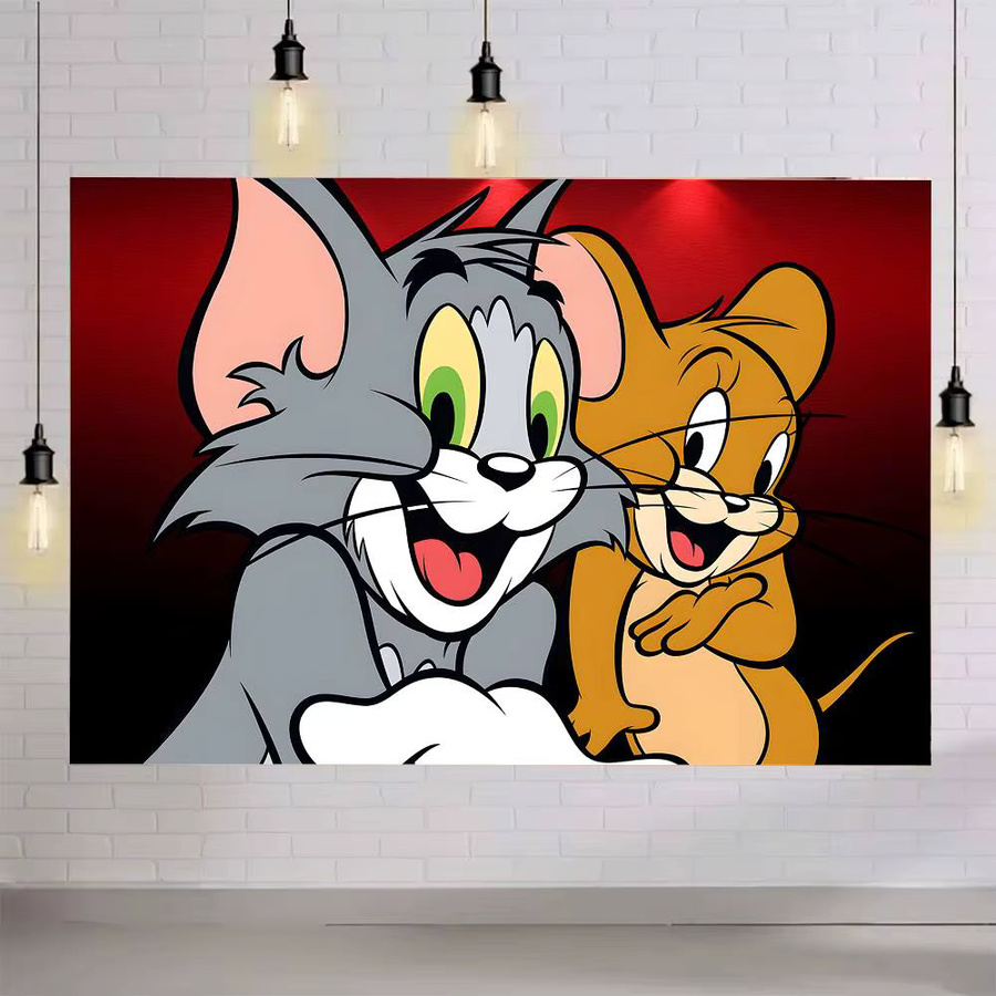 52TOYS Tom und Jerry Fotografie-Hintergrund mit Cartoon-Motiv für Geburtstagsparty-Dekorationen, Mehrfarbig, B: 120 cm, H: 70 cm - Bild 2
