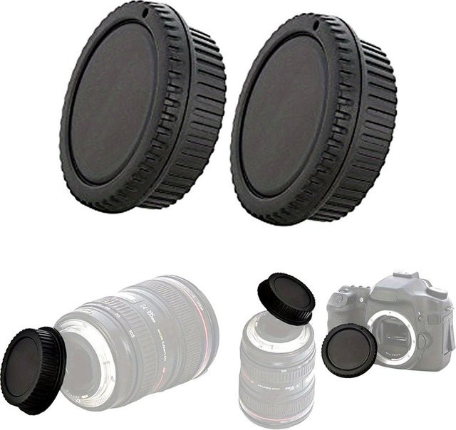 Canon EF Kameragehäuseabdeckung und Objektivrückdeckel Set in Schwarz für EOS Anschluss - Bild 1
