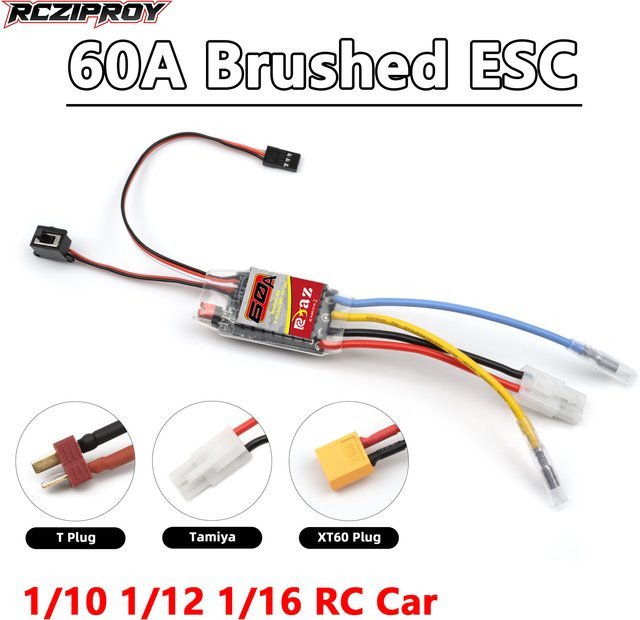 RCZIPROY RC 60A Bürstenmotor-ESC Elektronischer Geschwindigkeitsregler für 1/10 1/12 1/16 RC-Autos mit T-Stecker/Tamiya/XT60-Stecker - Bild 1