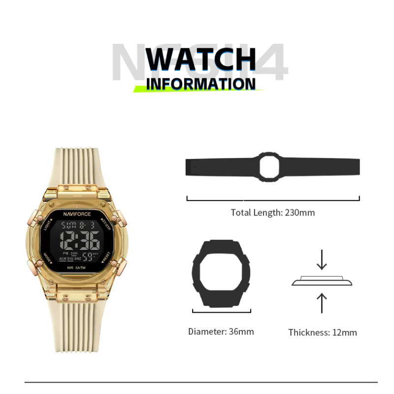 NAVIFORCE Digitaluhr, Damen, Silikonarmband, Schwarz, 5 ATM - Bild 4