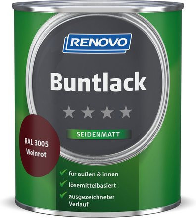 RENOVO Buntlack für Holz in Rot, deckend und wetterfest, 0,75 l - Bild 1