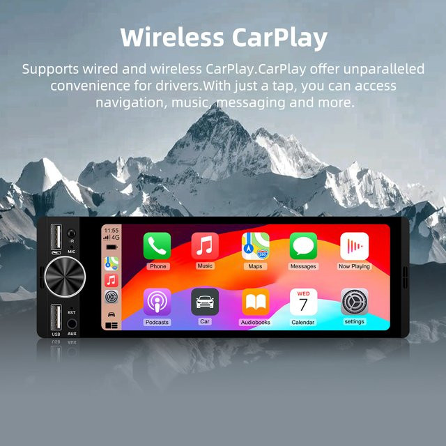 EzoneTronics Universal 1Din Smart Multimedia Player mit 6,36 Zoll Touchscreen, Wireless CarPlay, Android Auto und Bluetooth in Schwarz - Bild 1
