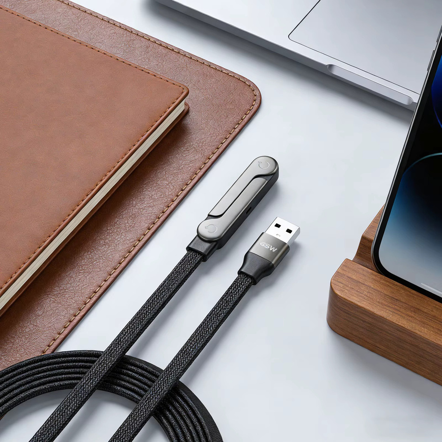 APWIKOGER Unsichtbares USB-C Ladekabel mit faltbarem Telefonhalter, 240W Schnellladekabel in Schwarz - Bild 2